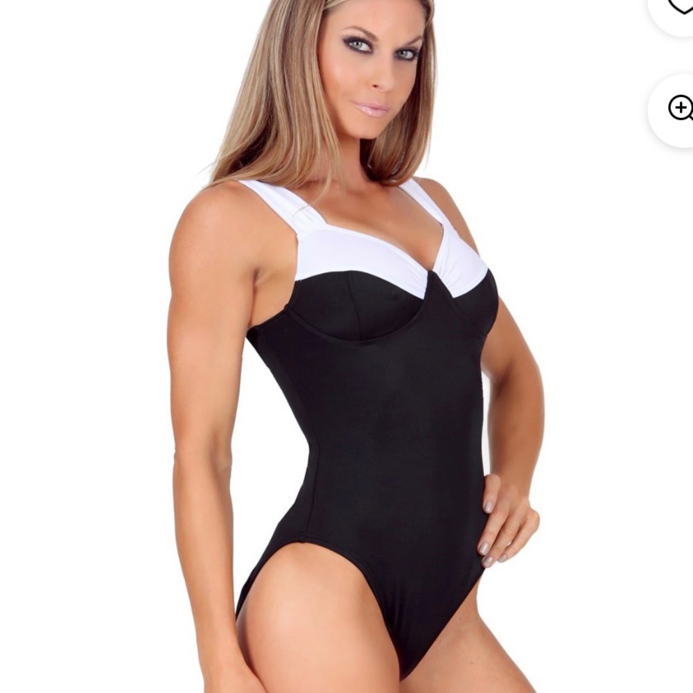 InstantFigure Swimwear Black With Contrast Trim One Piece size 8 Flattering - Picture 2 of 11